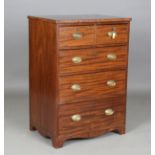 A narrow Regency mahogany chest of oak-lined drawers with brass plate handles, height 97cm, width