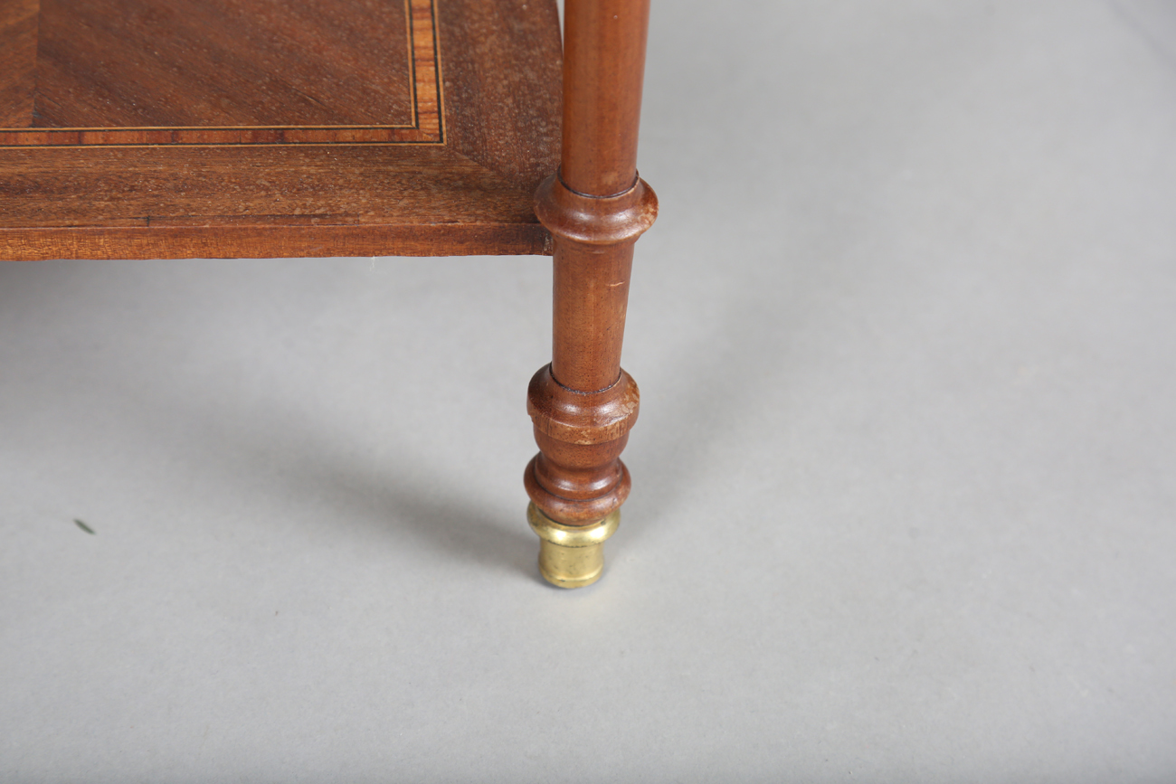 A pair of early 20th century French marble-topped bedside cabinets with ormolu mounts and ceramic- - Image 7 of 15