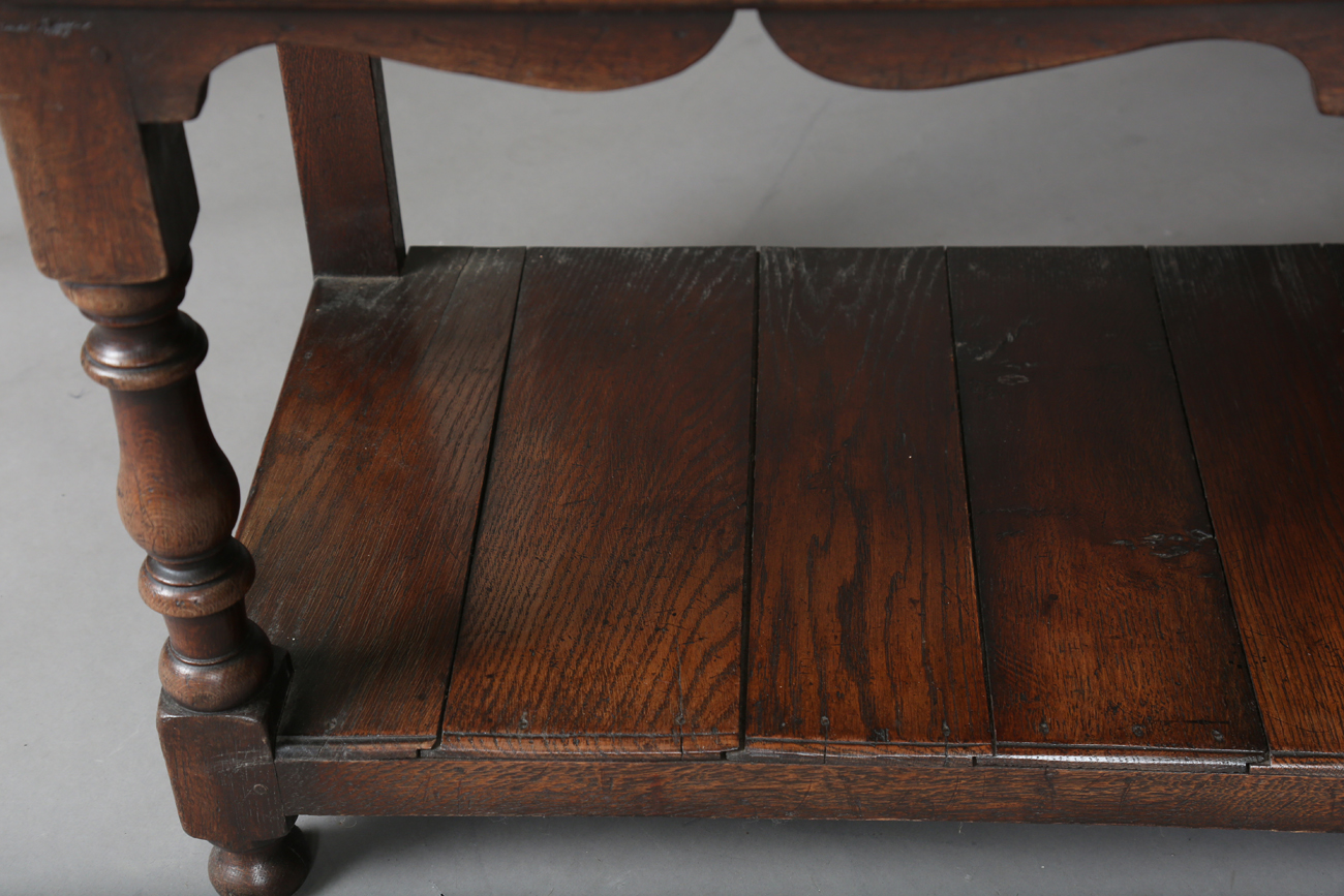 A 20th century William and Mary style oak dresser, the two drawers with applied geometric mouldings, - Image 7 of 13