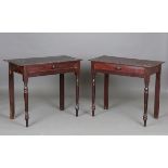 A pair of Victorian scumbled primitive pine side tables, each fitted with a single drawer, height