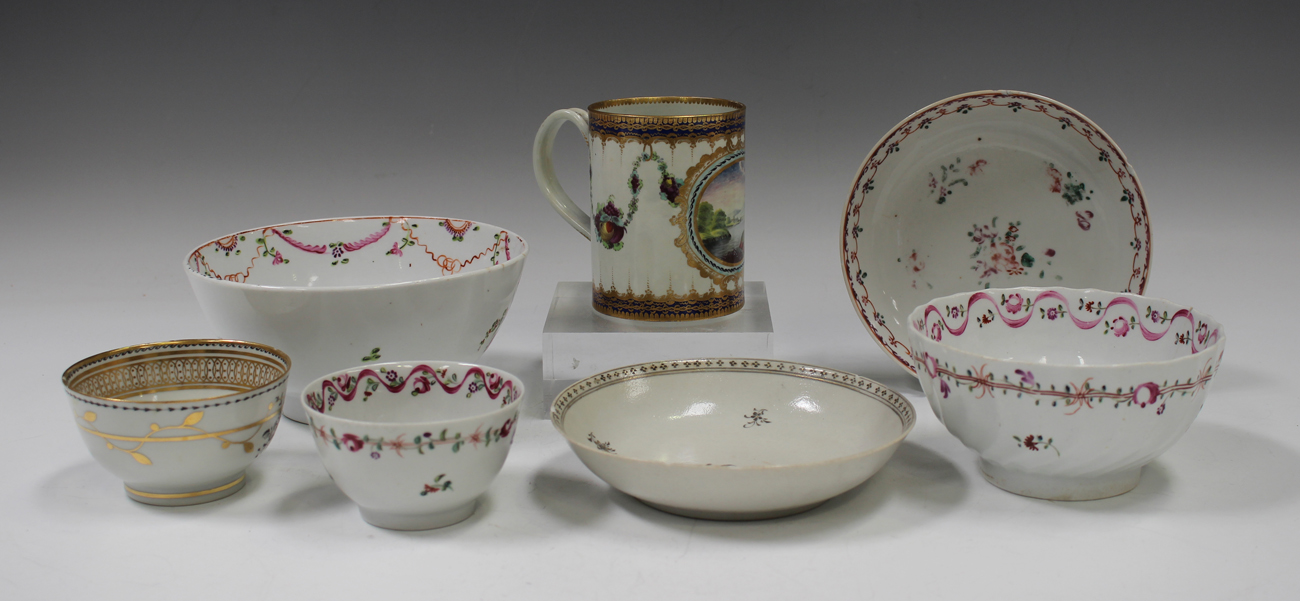 A small group of mostly English teawares, late 18th century, including a Worcester Dalhousie type