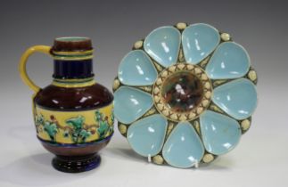 A Minton majolica oyster plate, circa 1870, with turquoise glazed wells, impressed mark, diameter