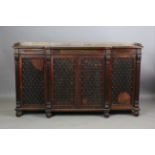 A Regency rosewood and brass inlaid breakfront side cabinet, probably by Gillows of Lancaster, the