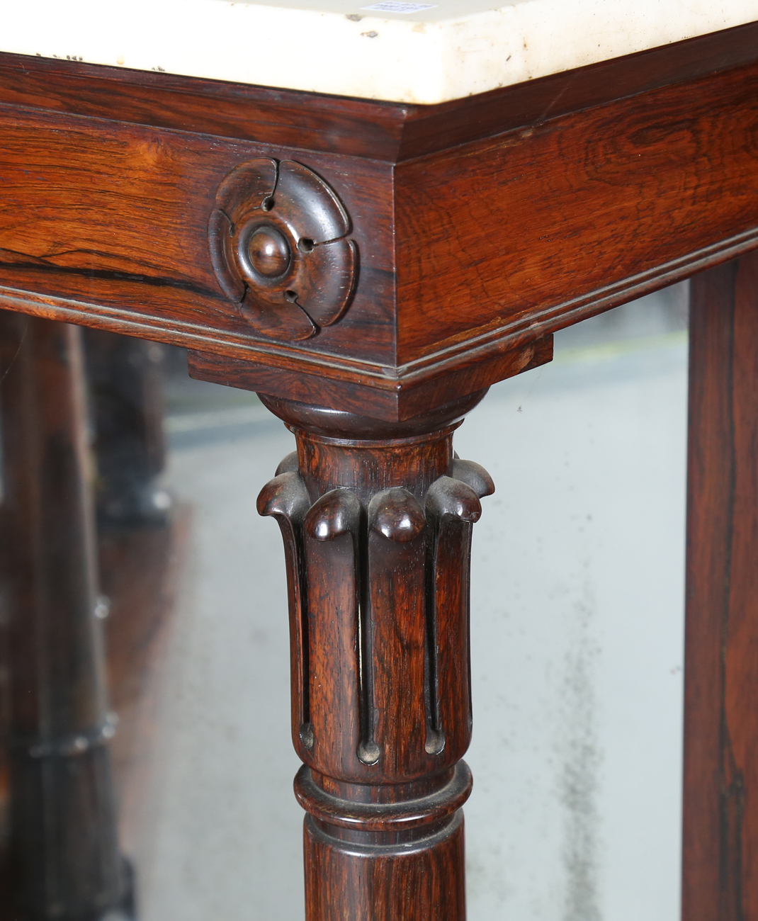 A pair of Regency rosewood pier tables, in the manner of Gillows of Lancaster, each white marble top - Image 11 of 22