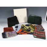 A selection of mainly 20th century designer silk shawls and handkerchiefs, a Christian Dior black