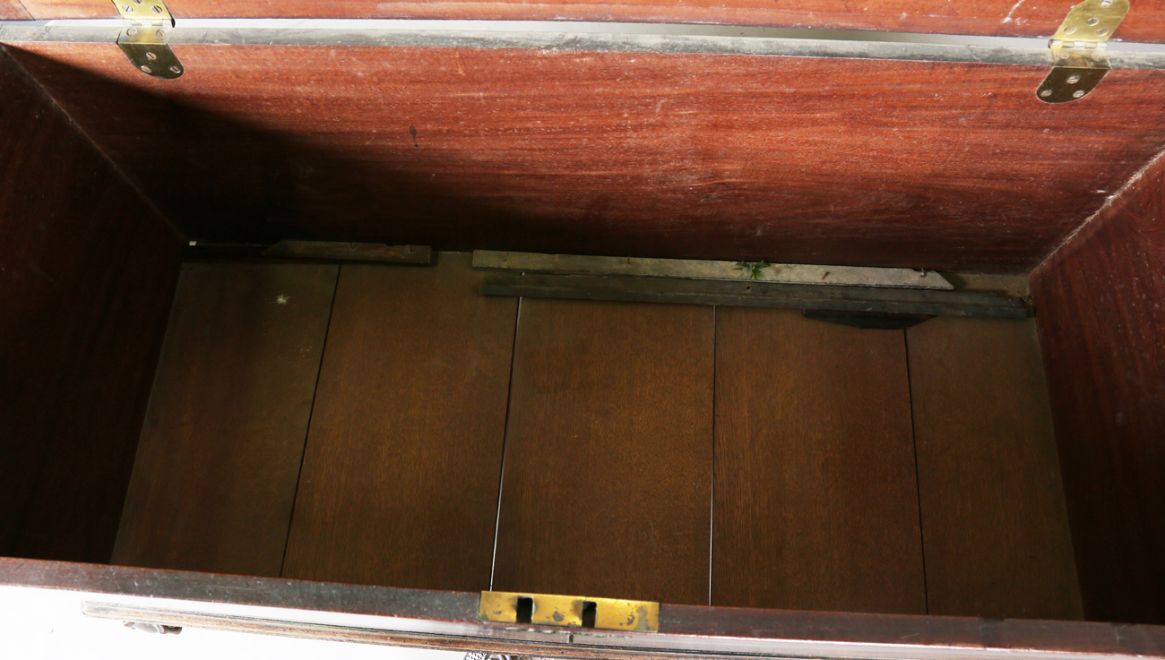 A George III mahogany trunk, the hinged lid above applied handles (one missing), raised on carved - Image 6 of 13
