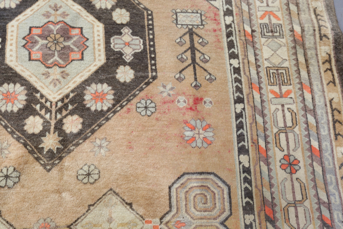 A South-west Persian rug, mid-20th century, the faded yellow field with two lozenge medallions, - Image 7 of 11