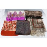 A group of Indian shawls, including a fine cotton shawl printed with overall stylized boteh, 165cm x