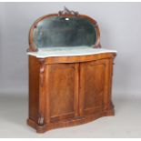A mid-Victorian rosewood serpentine fronted chiffonier with mirror back and marble top, height