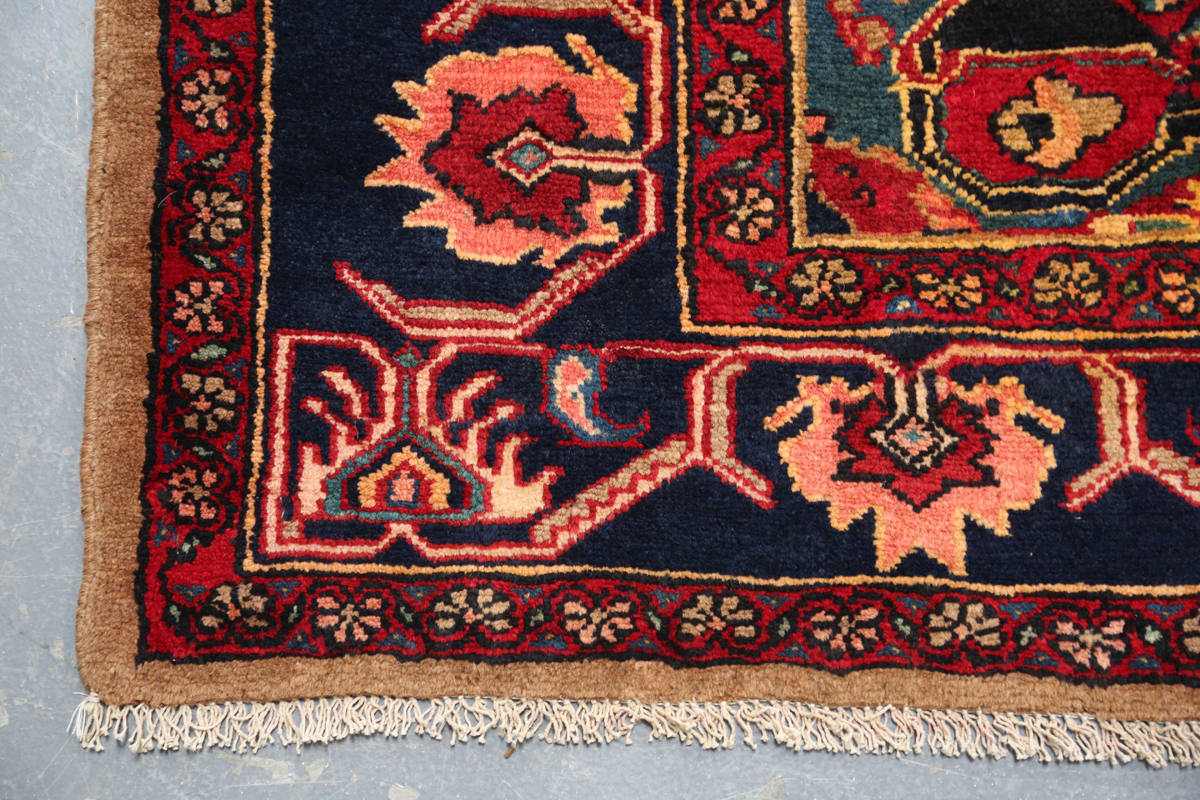 A Hamadan rug, North-west Persia, late 20th century, the sand-coloured field with a shaped - Image 3 of 6