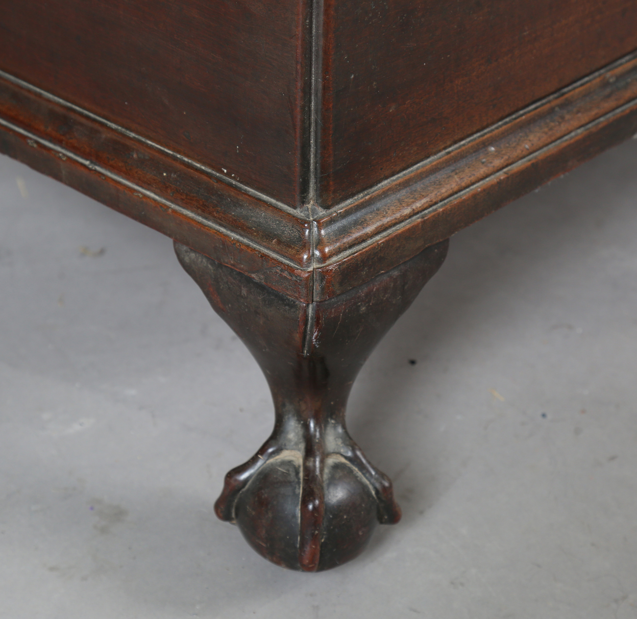 A George III mahogany trunk, the hinged lid above applied handles (one missing), raised on carved - Image 11 of 13