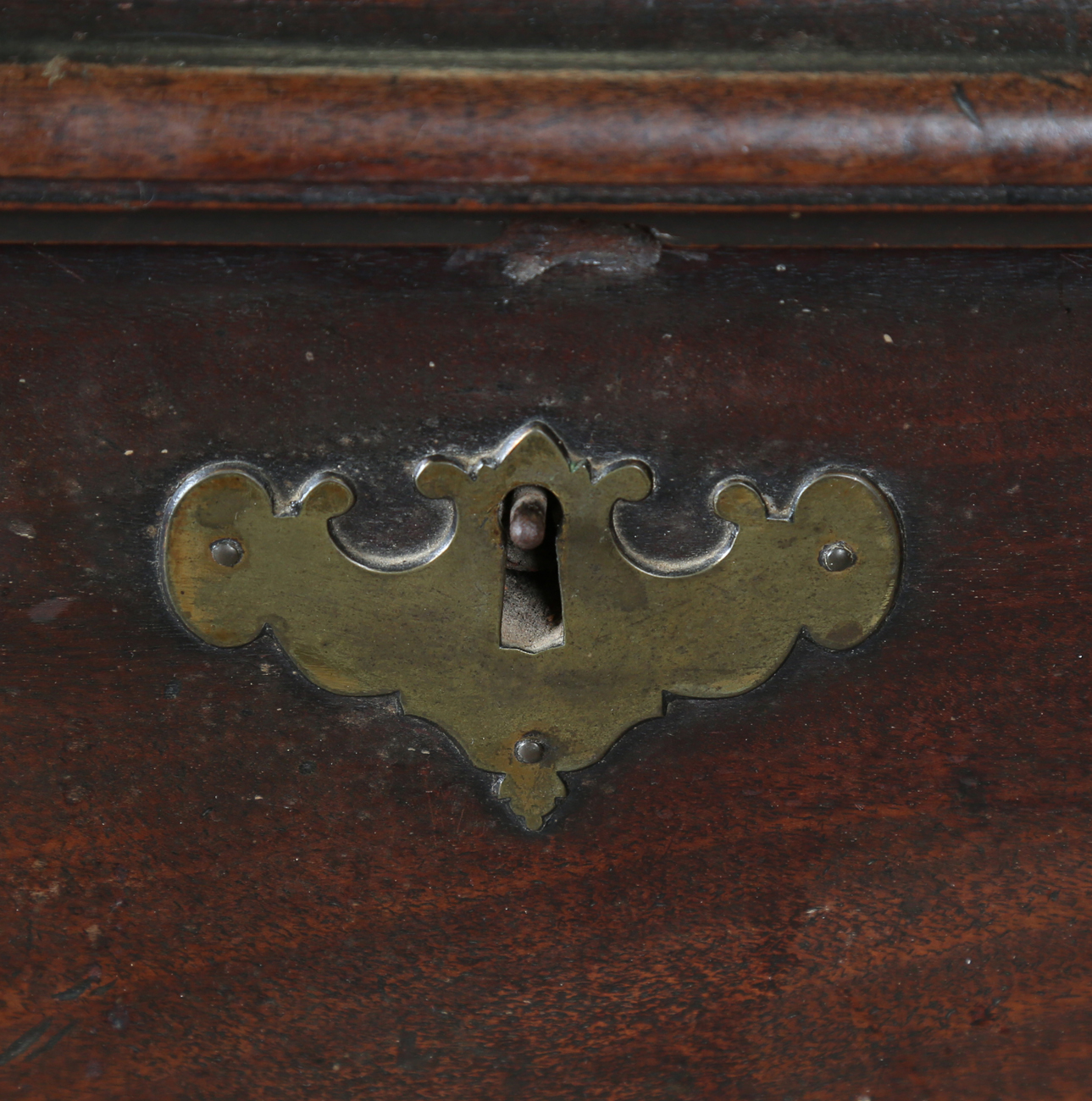 A George III mahogany trunk, the hinged lid above applied handles (one missing), raised on carved - Image 8 of 13