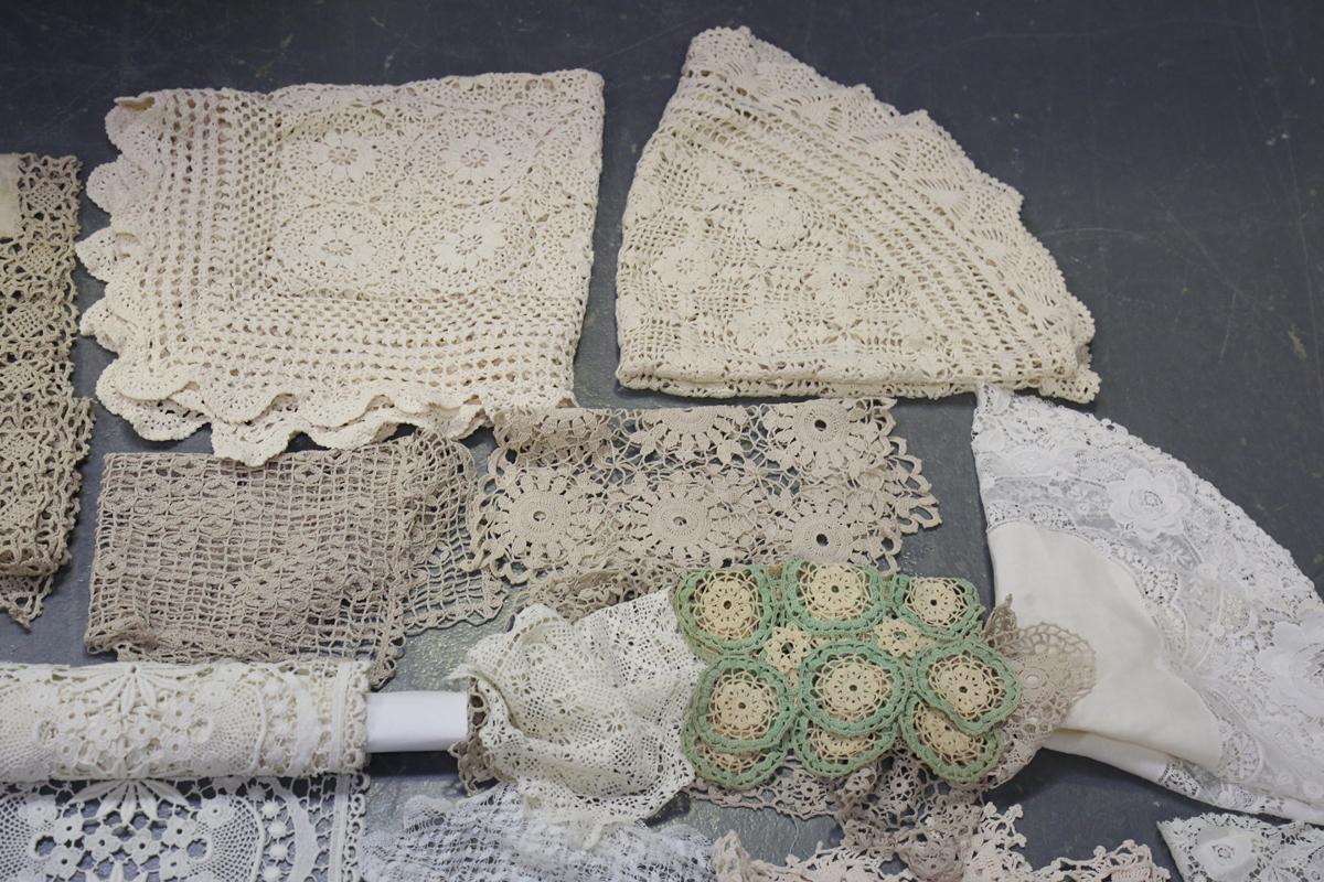 A collection of whitework, including mainly crochet work tablecloths and other table linen.Buyer’s - Image 4 of 13