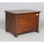 An 18th century oak and elm six-plank coffer of small proportions, height 42cm, width 58cm, depth