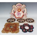 A group of Chinese silk embroideries, late Qing dynasty and later, including a collar, worked in