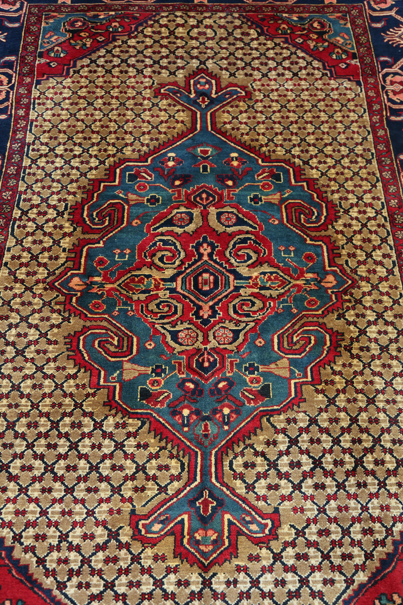 A Hamadan rug, North-west Persia, late 20th century, the sand-coloured field with a shaped - Image 6 of 6
