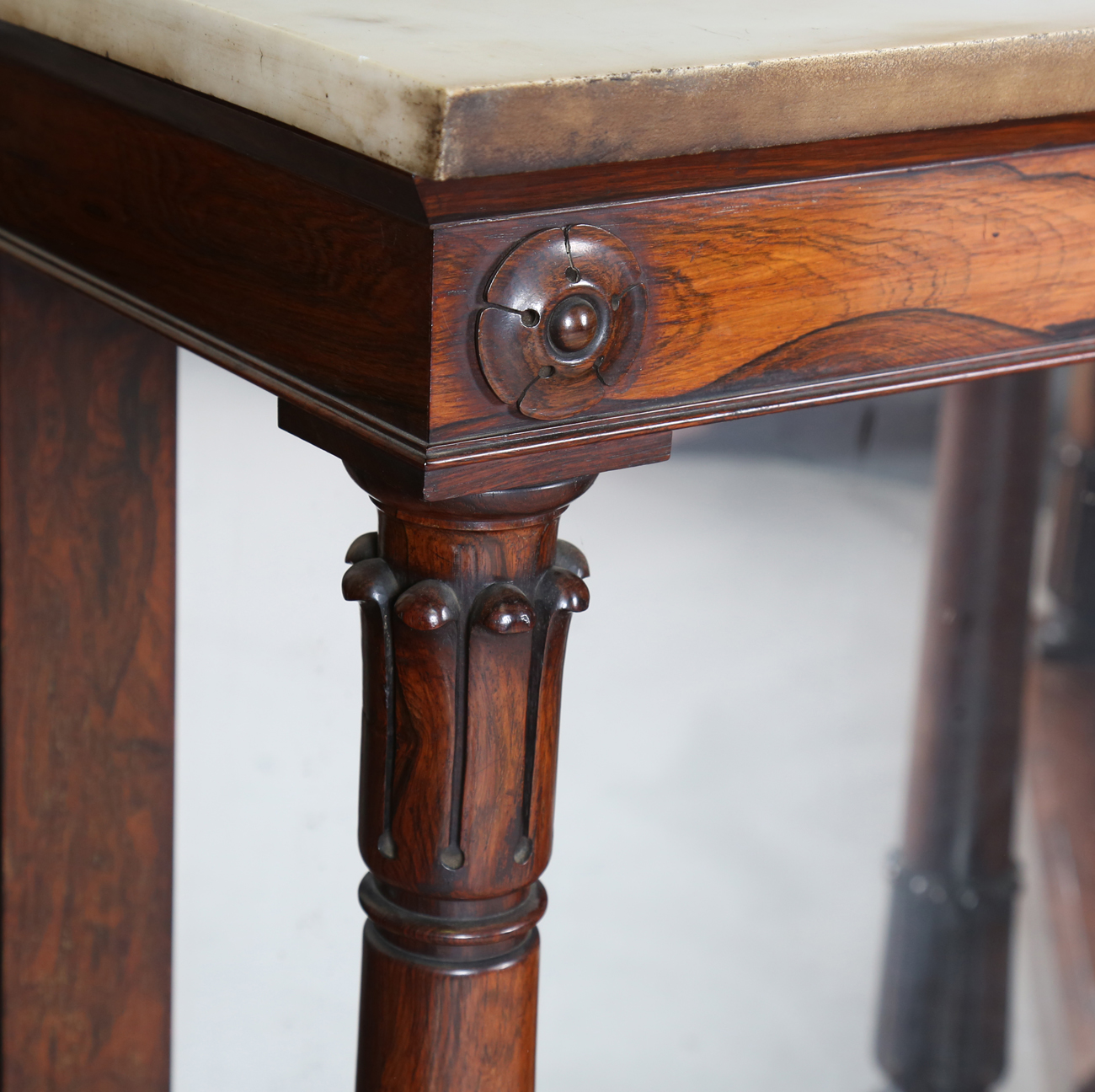 A pair of Regency rosewood pier tables, in the manner of Gillows of Lancaster, each white marble top - Image 21 of 22