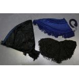 A group of mainly Victorian costume, including a black velvet and beadwork evening cape, lined in