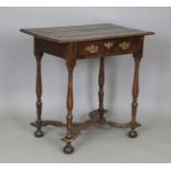 A William and Mary oak side table, the three-piece moulded edge top above a single drawer, the