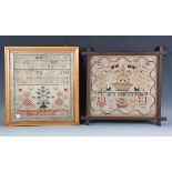 A Victorian woolwork sampler by Mary Ann Clack, aged 10, dated 1875 and detailed 'Ballinger School',