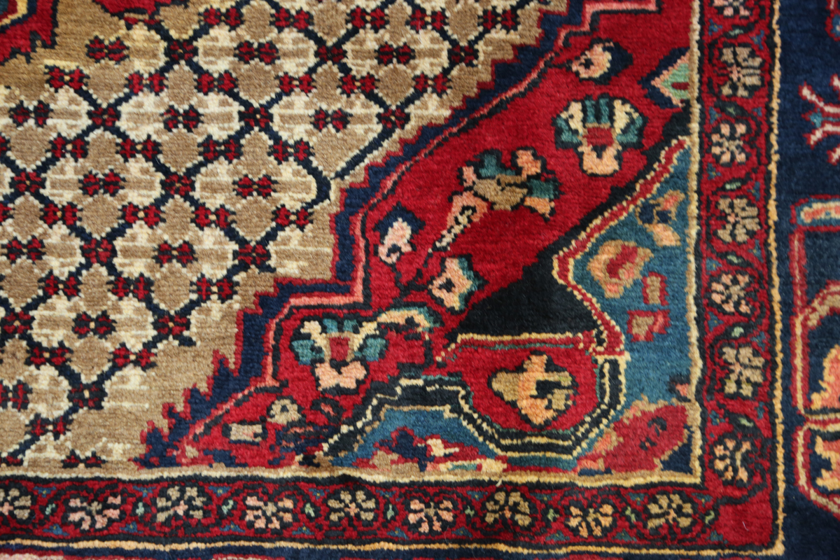 A Hamadan rug, North-west Persia, late 20th century, the sand-coloured field with a shaped - Image 4 of 6