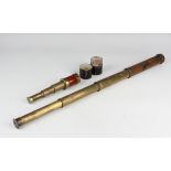 An early 20th century gilt brass and mahogany three-draw telescope, extended length 18cm, with