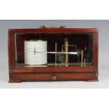 An early to mid-20th century mahogany cased barograph with lacquered brass mechanism and clockwork