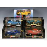 A collection of 1:18 scale model cars, including Bburago F-50, Maisto BMW Z8 and UT Models BMW M