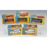 Five Matchbox King Size vehicles, comprising K-6 Mercedes Benz Binz ambulance, K-21 Mercury