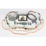 A small group of jewellery, including a North American Indian silver and turquoise bangle, unmarked,
