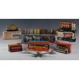 A collection of diecast vehicles, buses, coaches and other commercial vehicles, including Dinky Toys