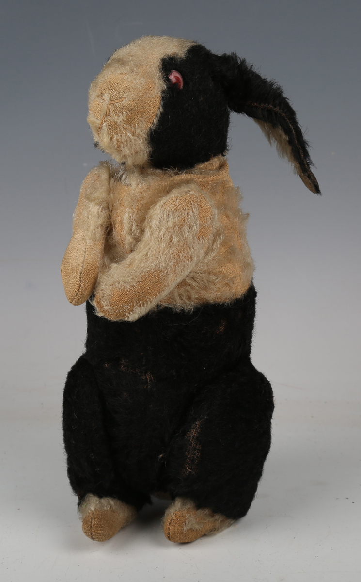 A Steiff mohair black and white rabbit, possibly Hollander Hase (Dutch Rabbit), with underscore