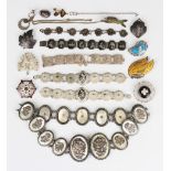 A group of mostly Asian jewellery, comprising a Chinese silver and mother-of-pearl waist belt,