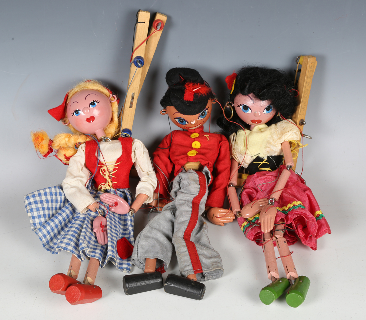 A Pelham Puppets SS Gypsy and two others, all boxed, together with a Victorian cube puzzle and a Tip