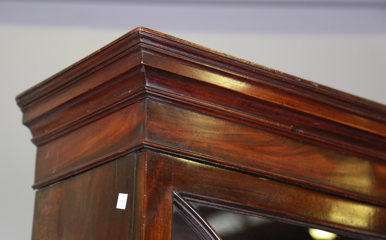 A George III mahogany bureau bookcase, the glazed top above a fall flap and an arrangement of oak- - Image 10 of 10