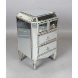 A modern Italianate mirrored and silvered bedside chest, height 77cm, width 49cm, depth 40cm.Buyer’s