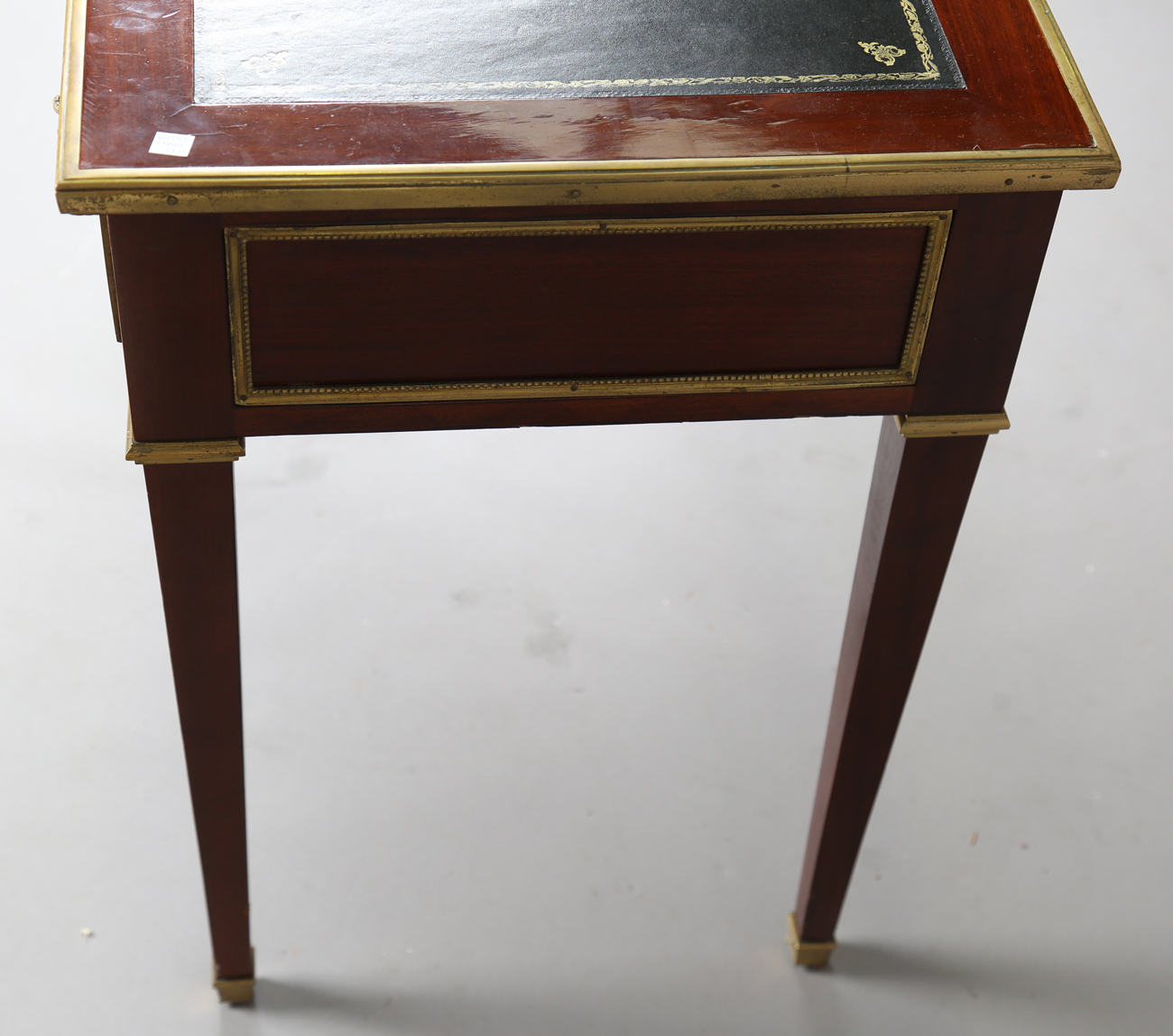 A 20th century French mahogany and gilt metal mounted writing table, fitted with three drawers, - Bild 4 aus 12