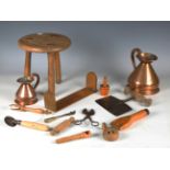 A group of kitchenalia, including an early 20th century steel herb cutter with a turned wooden