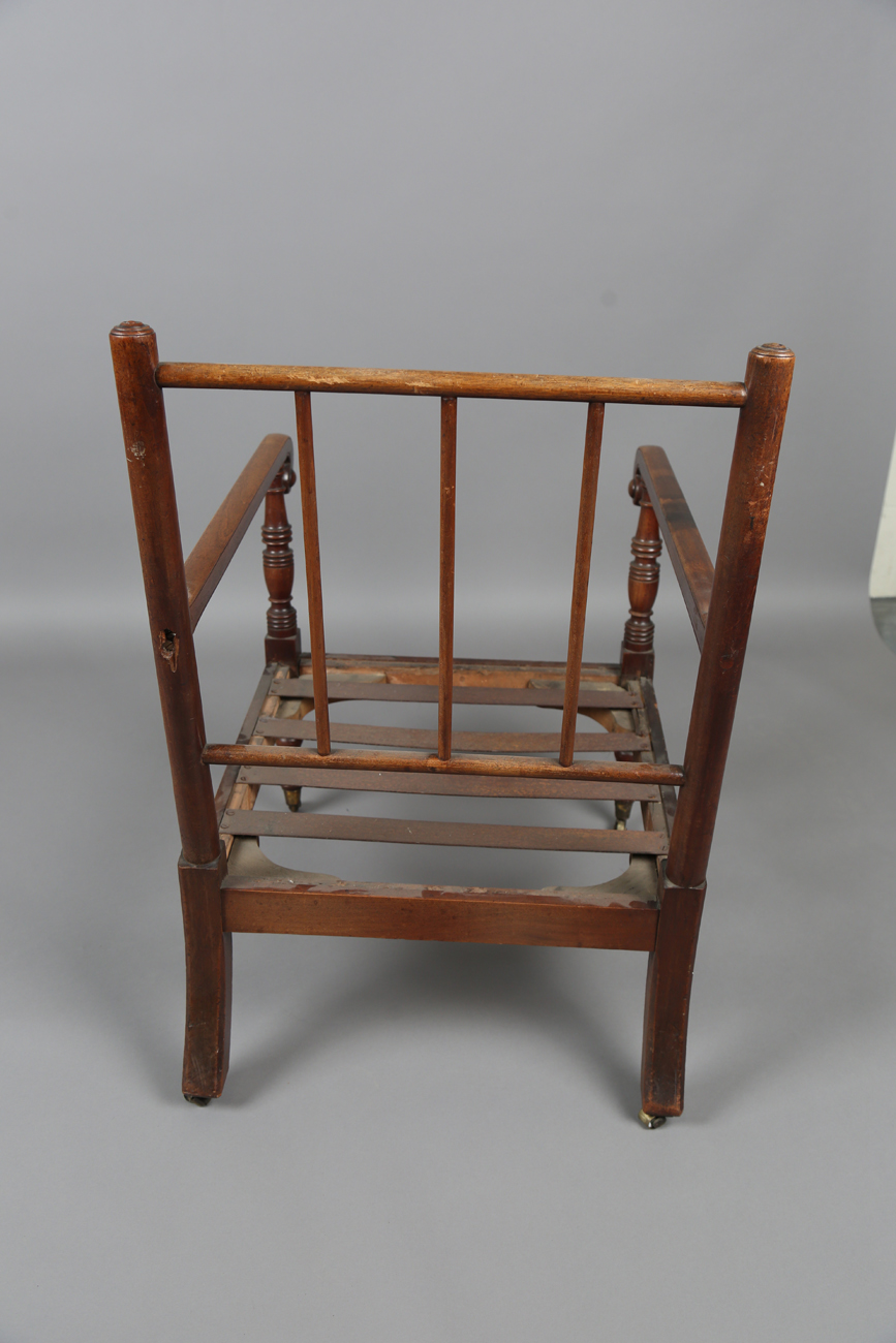 A George IV mahogany framed armchair, raised on ring turned legs and castors, height 95cm, width - Bild 3 aus 8