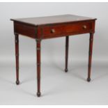A Regency mahogany side table, fitted with a single oak-lined drawer, height 75cm, width 84cm, depth