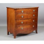 A late George III mahogany bowfront chest of four oak-lined drawers, height 97cm, width 104cm, depth