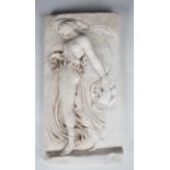 A late 20th century cast plaster plaque, moulded in relief with a semi-nude classical figure, height