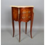A 20th century French walnut and marquetry inlaid marble-topped bedside chest with gilt metal