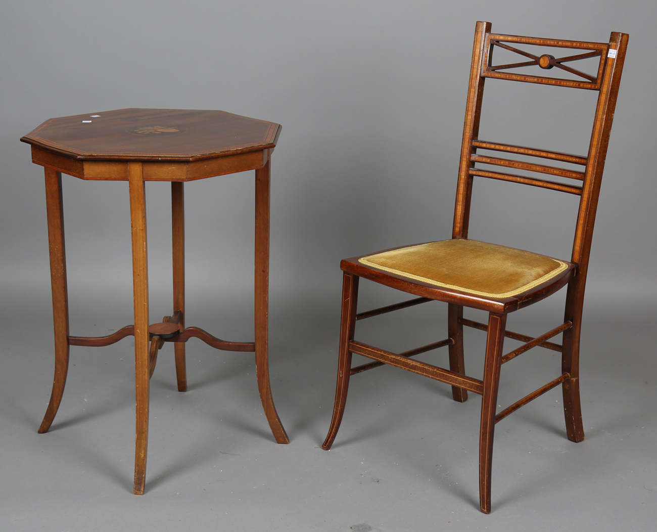 An Edwardian walnut framed armchair, upholstered in cream damask, height 109cm, width 65cm, together - Image 4 of 12