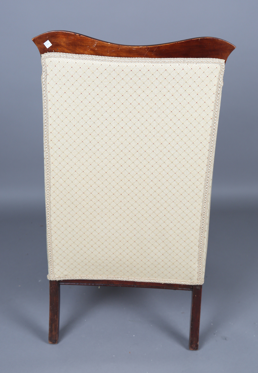 An Edwardian walnut framed armchair, upholstered in cream damask, height 109cm, width 65cm, together - Image 5 of 12