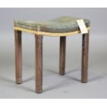A George VI limed oak coronation stool with blue velvet seat and chamfered legs, height 48cm,