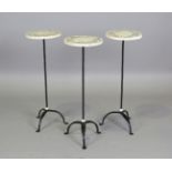 A set of three modern Italian painted wood and wrought metal stands, height 77cm, diameter 27cm.