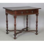 A William and Mary oak side table, the two-piece moulded edge top above a single drawer, the