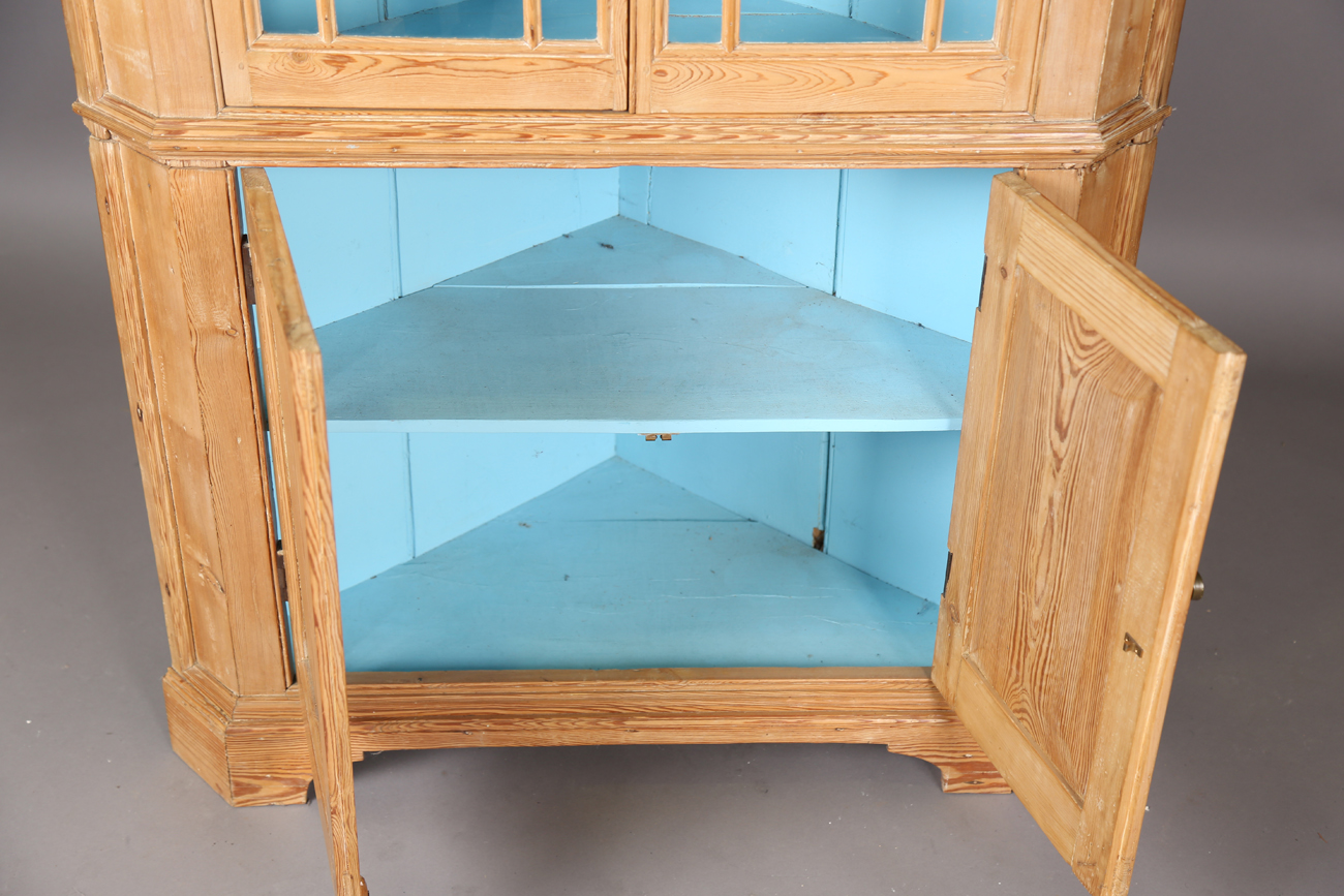 A George III pine floor-standing corner cupboard, the interior painted in sky blue, height 199cm, - Image 7 of 9