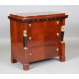 A late 20th century Empire style mahogany chest of drawers with figural pilasters, height 80cm,